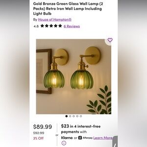 Green Gold Wall Sconces Pair — no wiring needed!